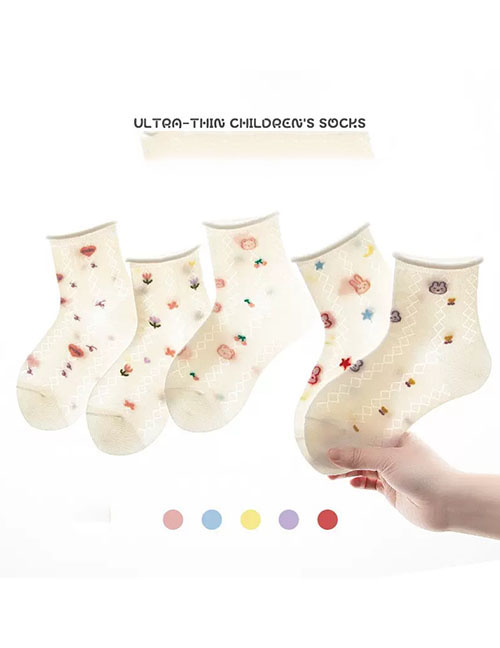 Fashion Rabbit Paradise Mesh Socks-5 Pairs Cotton Printed Children's Socks
