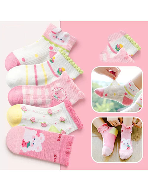 Fashion Strawberry Rabbit Mesh Socks-5 Pairs Cotton Printed Children's Socks
