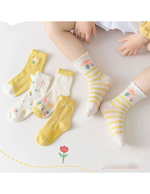 Fashion Flower Mesh Socks - 5 Pairs Cotton Printed Children's Socks