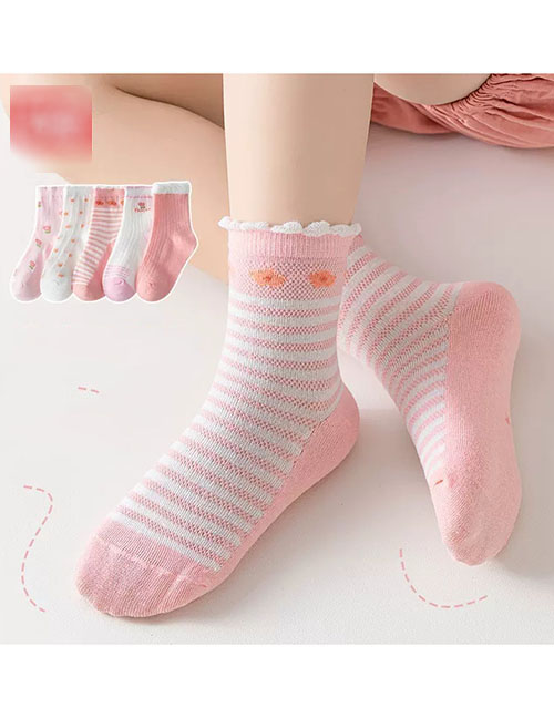 Fashion Pink Floret Mesh Socks-5 Pairs Cotton Printed Children's Socks