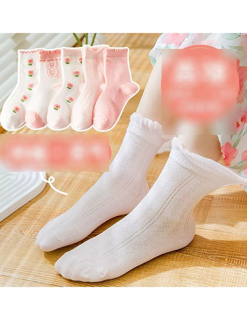 Fashion Bow Mesh Socks - 5 Pairs Cotton Printed Children's Socks