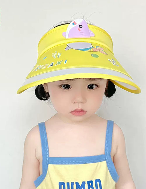Fashion Photosensitive Plate-yellow Little Whale Fabric-print Open-top Sun Hat With Large Brim