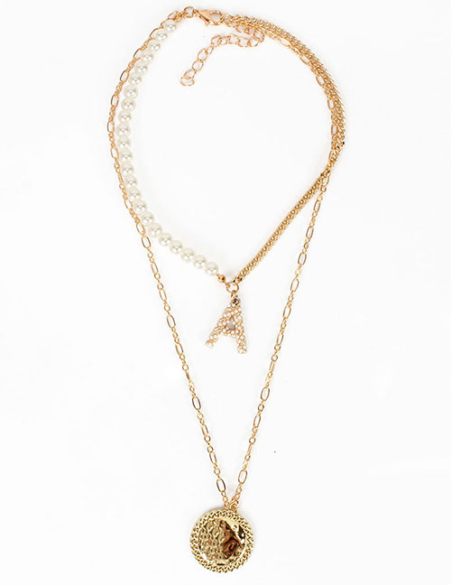 Fashion Gold Metal Alphabet Medal Double Layer Necklace