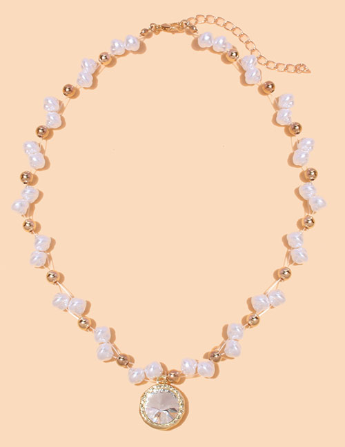 Fashion White Pearl Glass Diamond Geometric Necklace