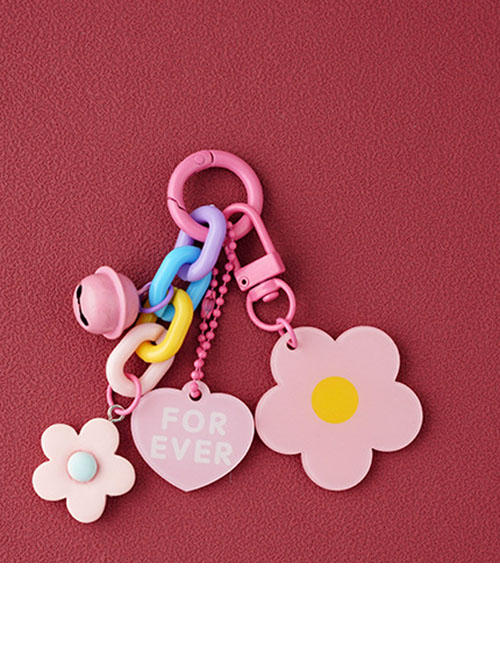 Fashion Pink Acrylic Flower Heart Keychain