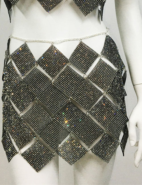 Fashion Bottom Black Metallic Diamond Sequin Skirt