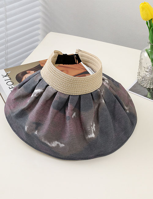 Fashion Dark Gray Cotton Gradient Pleated Empty Sun Hat