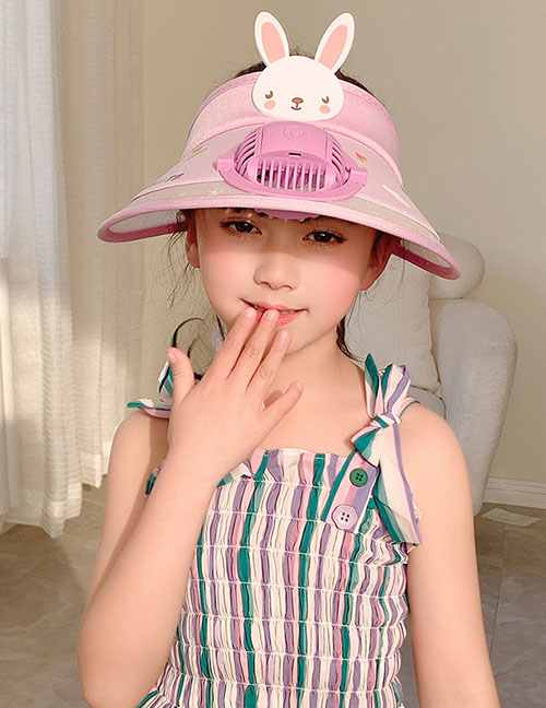 Fashion Animal Fan Hat-rose Red Bunny Polyester Printed Large Brim With Fan Empty Sun Hat (with Electronics)