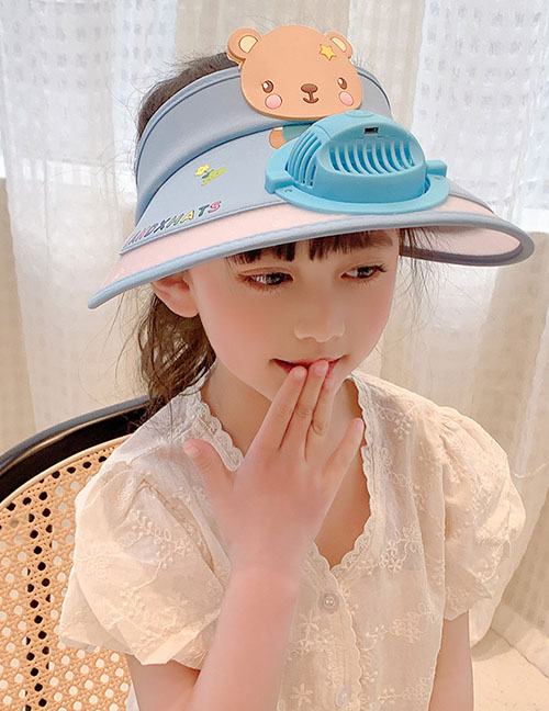 Fashion Animal Fan Hat - Light Blue Bear Polyester Printed Large Brim With Fan Empty Sun Hat (with Electronics)