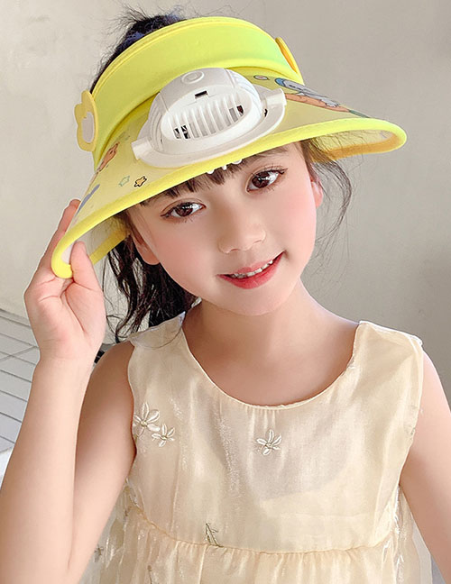 Fashion Rainbow Animal Binaural Fan Hat - Goose Yellow Polyester Printed Large Brim With Fan Empty Sun Hat (with Electronics)