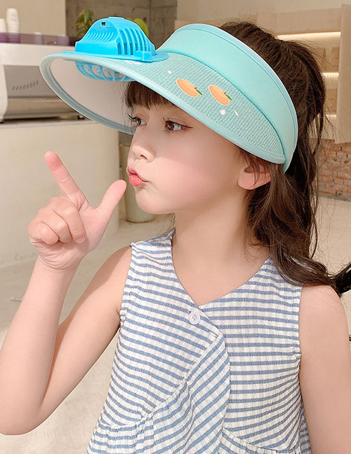 Fashion Fruit Fan Hat - Light Blue Polyester Printed Large Brim With Fan Empty Sun Hat (with Electronics)