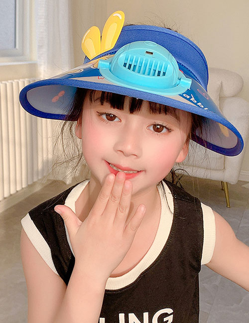 Fashion Right Ear Fan Cap - Royal Blue Polyester Printed Large Brim With Fan Empty Sun Hat (with Electronics)
