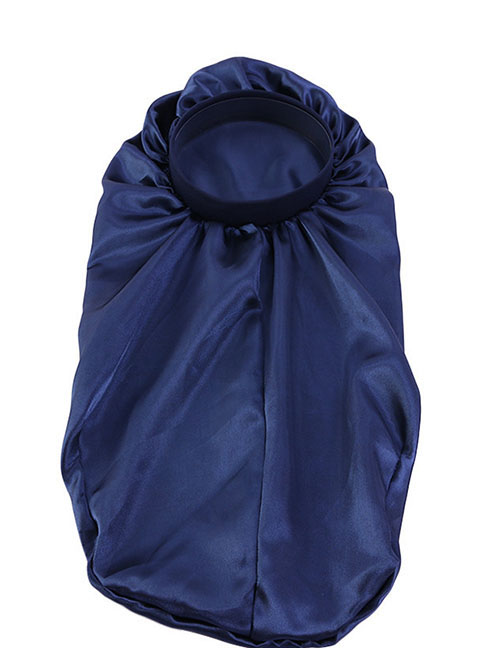 Fashion Navy Blue Polyester Satin Long Nightcap