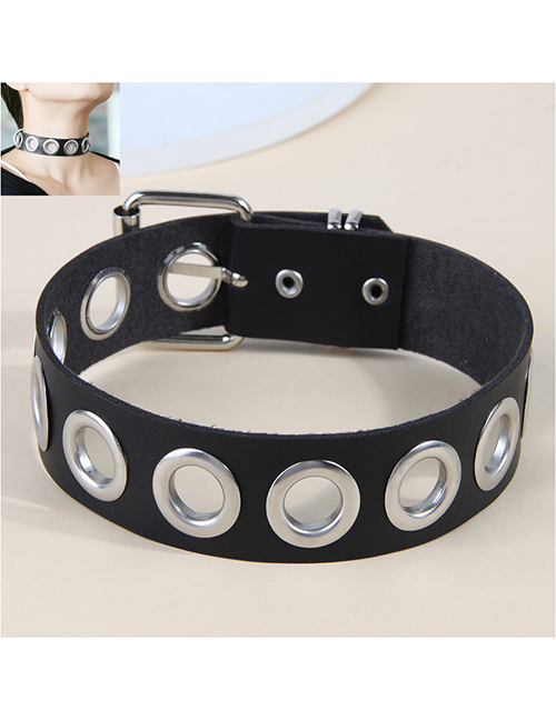Fashion Black Pu Leather Ring Necklace