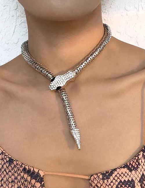 Fashion Silver Alloy Diamond Snake Necklace
