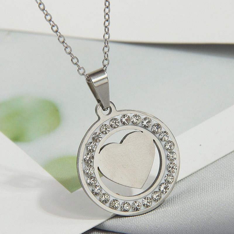 Fashion 7# Titanium Steel Diamond Love Necklace