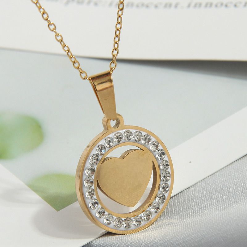 Fashion 8# Titanium Steel Diamond Love Necklace