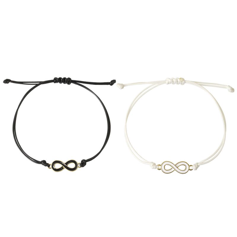 Fashion Oil Dripping Number 8 Black And White Wax Rope Hand Straps 1 Pair A Pair Of Metal Oil-drip 8-figure Bracelets
