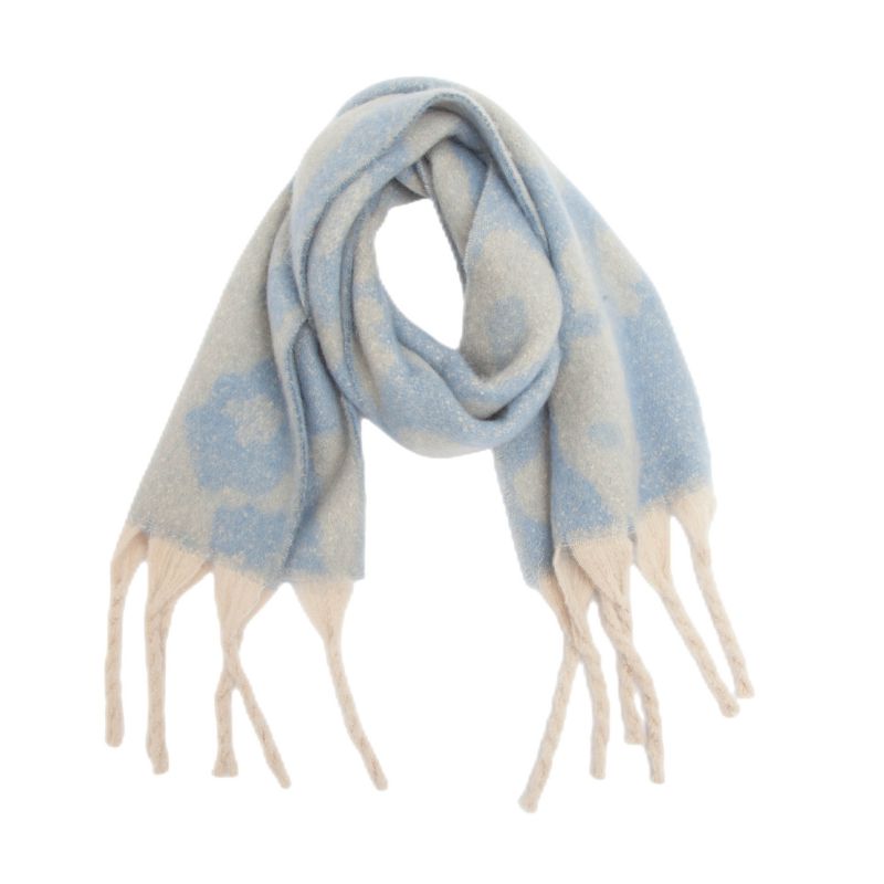 Fashion 12# Blue Polyester Jacquard Thick Fringed Scarf