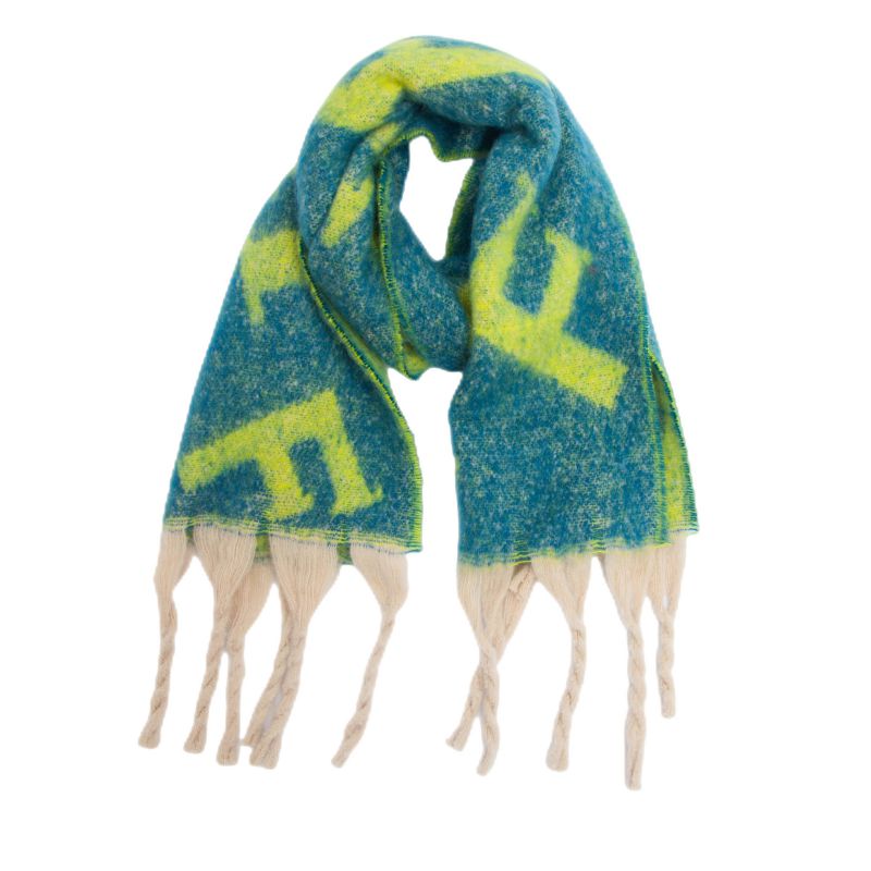 Fashion Green Grass Polyester Jacquard Monogram Thick Fringed Scarf