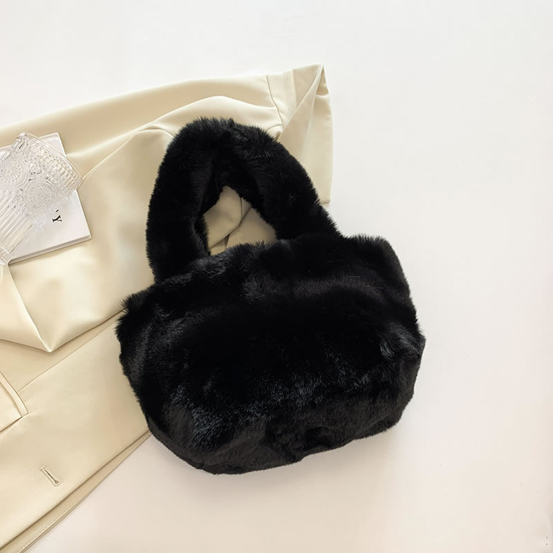 Fashion Black Plush Large Capacity Tote Bag