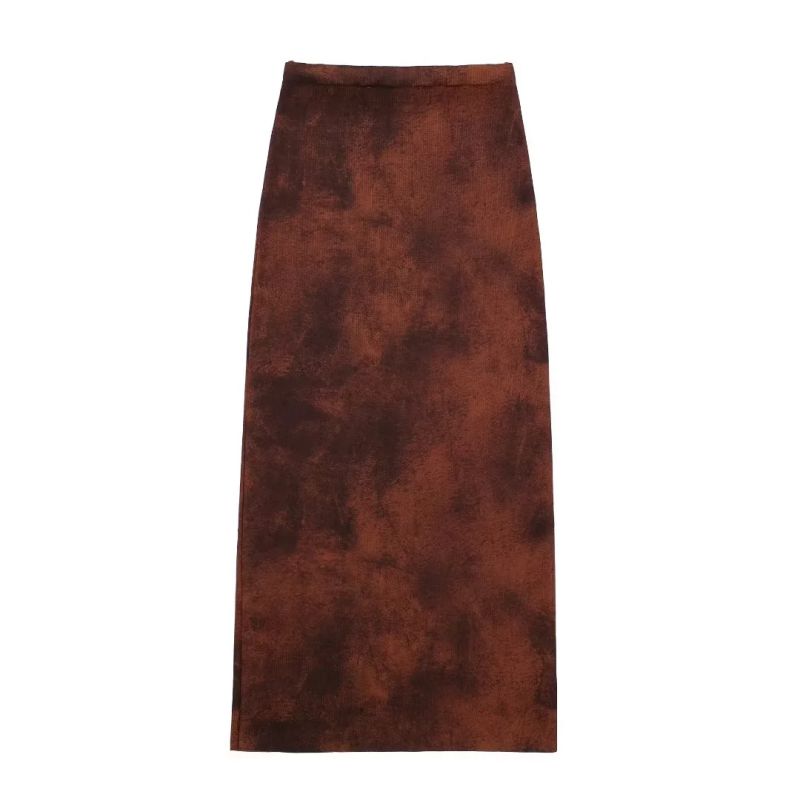 Fashion Brown Knitted Tie-dye Skirt