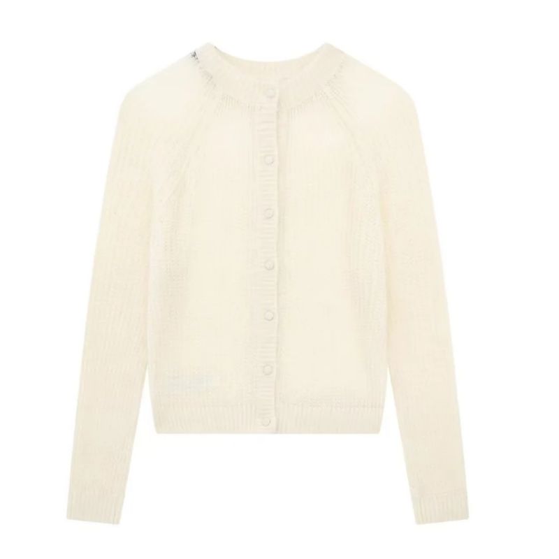 Fashion Cream Color Buttoned Knitted Jacket