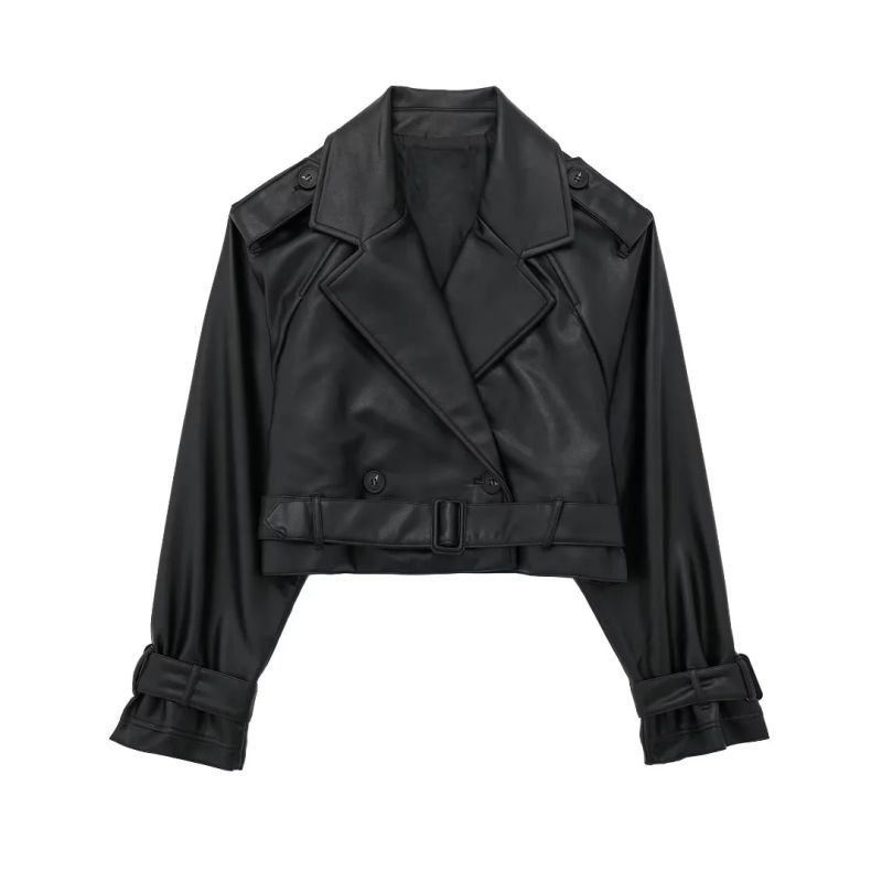 Fashion Black Leather Lapel Jacket