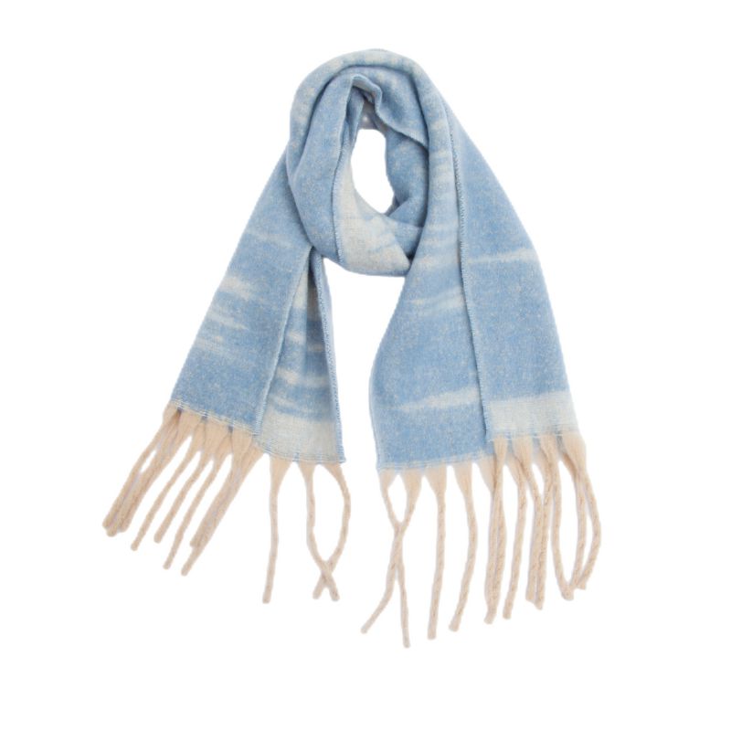 Fashion 7# Blue Polyester Jacquard Thick Fringed Scarf