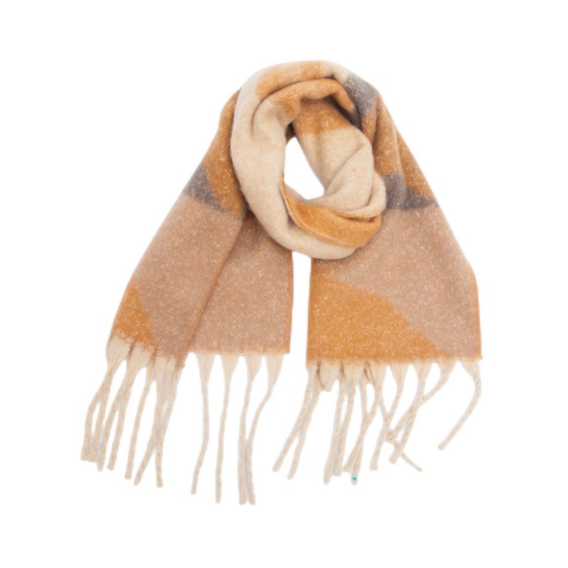 Fashion Camel Polyester Colorblock Printed Chunky Fringe Scarf