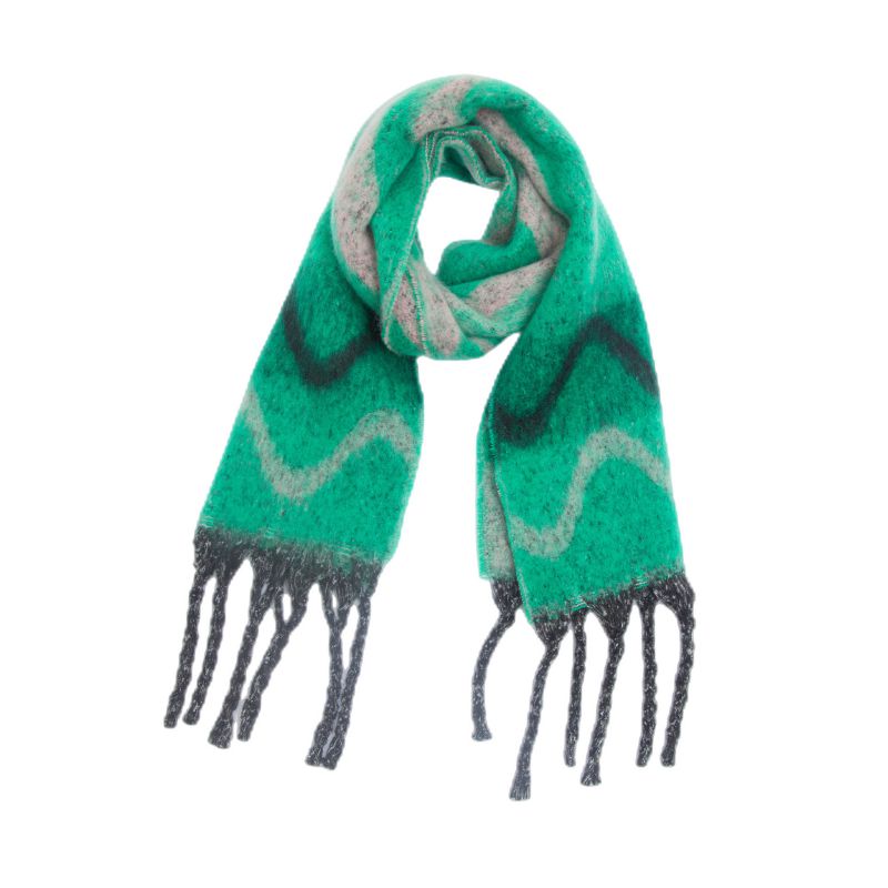 Fashion Green Polyester Wave Jacquard Thick Fringed Scarf