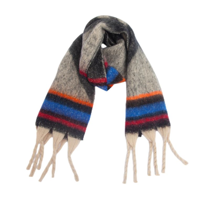 Fashion 4# Gray Polyester Striped Printed Chunky Fringe Scarf