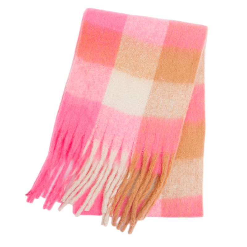 Fashion 35# Pink Yellow Polyester Colorful Plaid Thick Beard Scarf