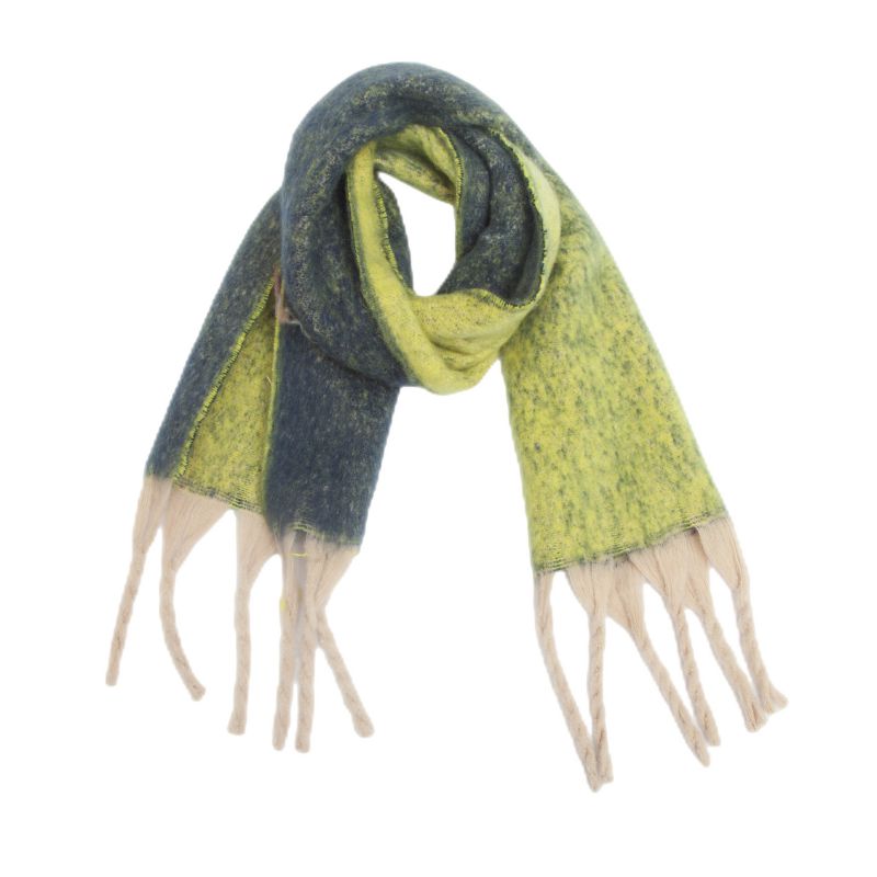 Fashion 02#grass Green Yarn Polyester Gradient Thick Fringed Scarf