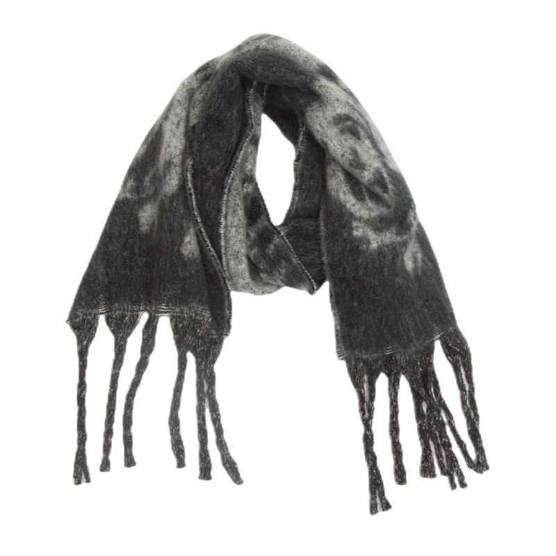 Fashion 6# Gray Polyester Printed Chunky Fringed Scarf