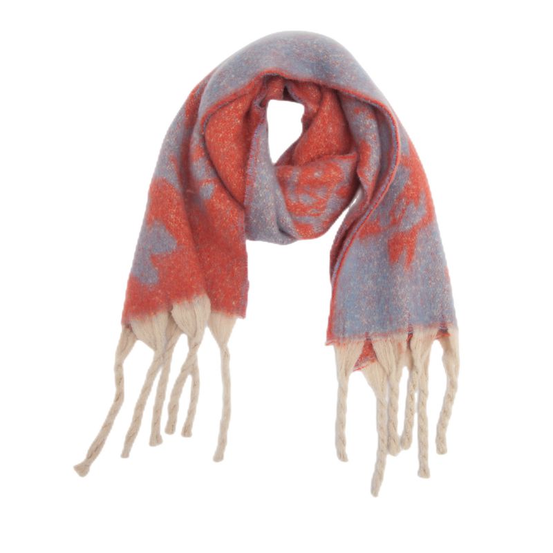 Fashion 7#rust Red Polyester Printed Chunky Fringed Scarf