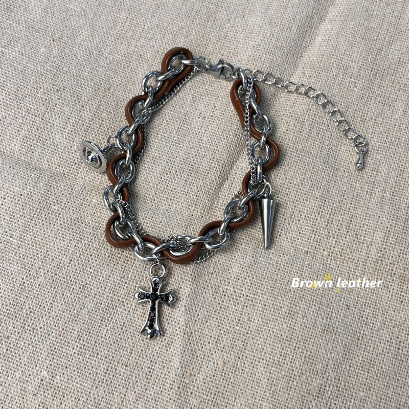 Fashion Bracelet Style Leather Wrapped Cross Chain Bracelet