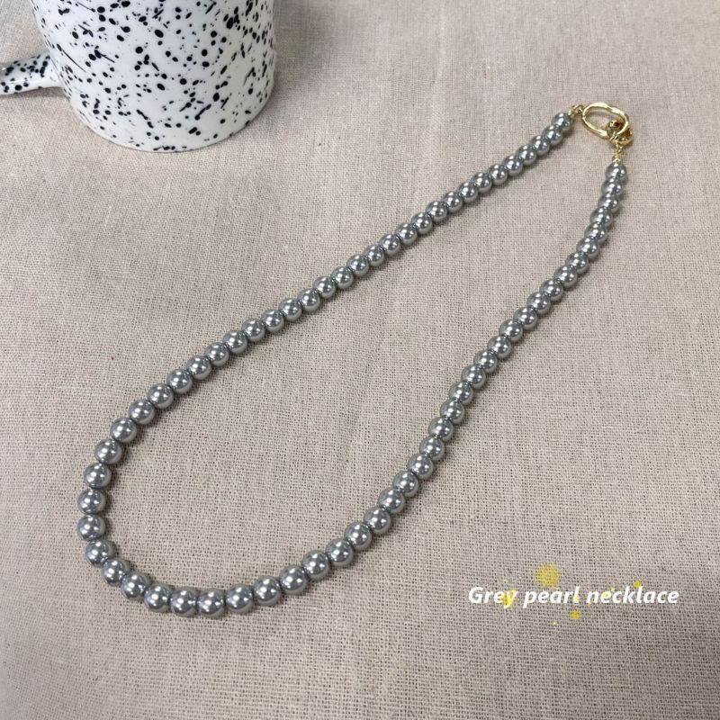 Fashion Main Image Necklace Silver Gray Pearl Bead Necklace