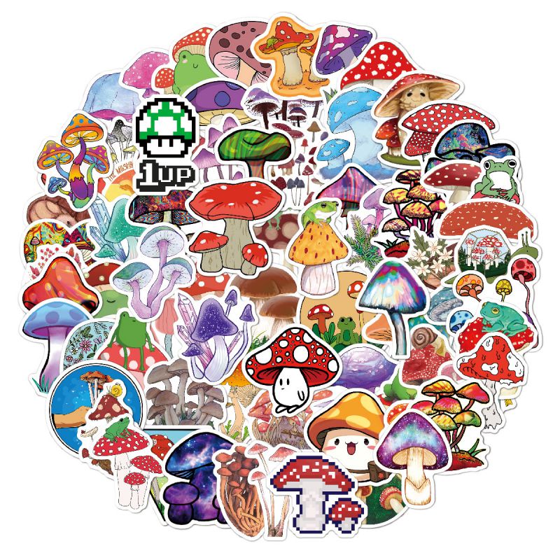Fashion 100 Pieces Of Mushroom Stickers Self-adhesive Cartoon Mushroom Graffiti Waterproof Sticker