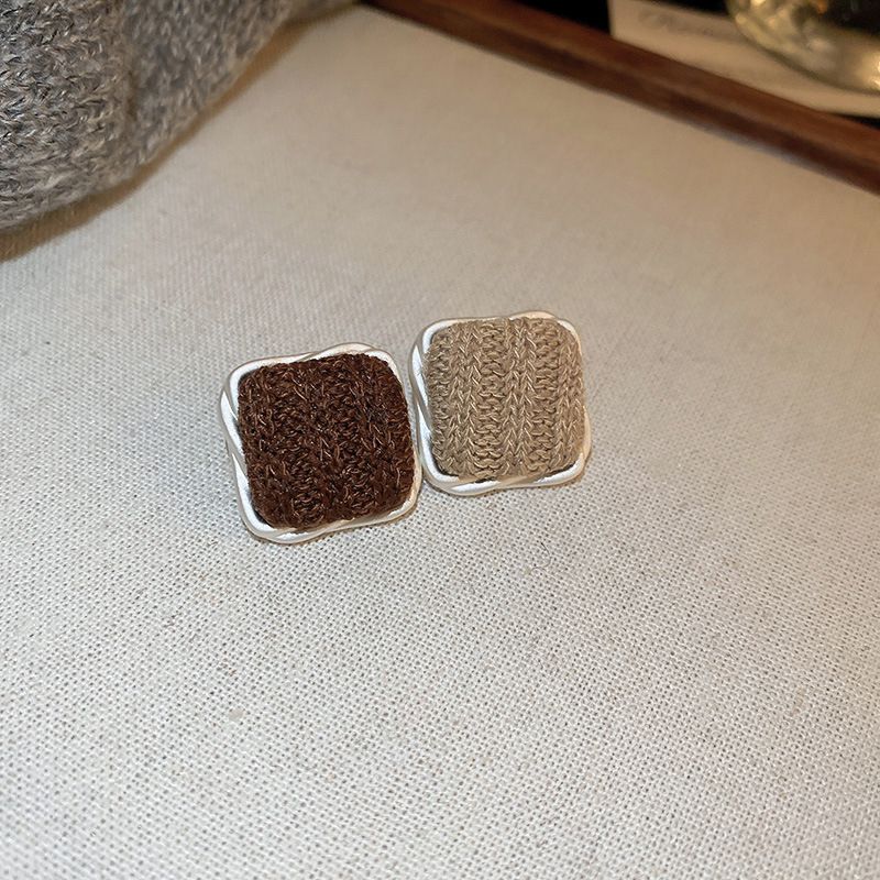 Fashion 6# Square-coffee Color Wool Square Earrings