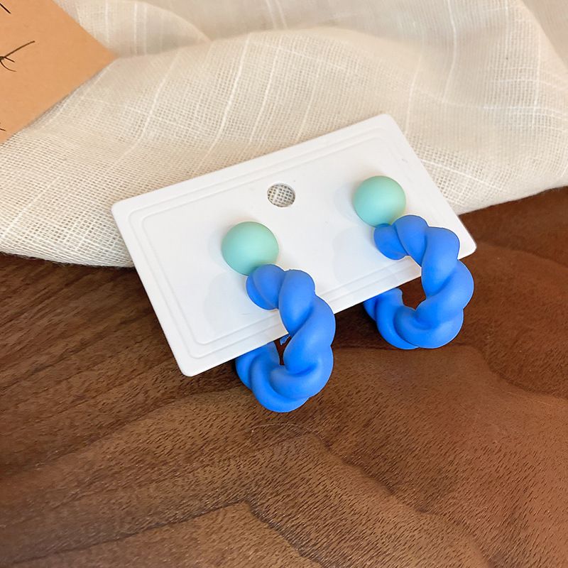 Fashion Blue (two Pairs) Twist C-shaped Earring Set