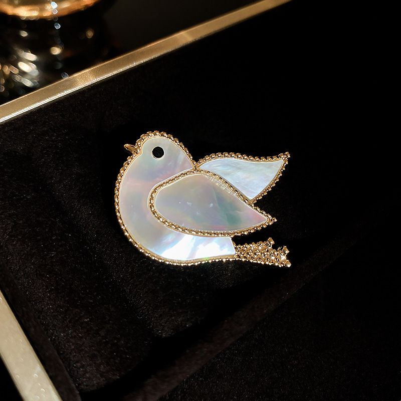 Fashion Brooch - Golden Peace Dove (real Gold Plating) Geometric Diamond Shell Bird Brooch