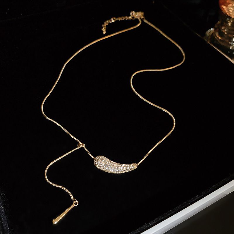 Fashion Necklace - Gold (real Gold Plating) Geometric Zirconia Horn Necklace