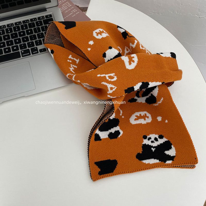 Fashion Orange Panda Print Knitted Scarf