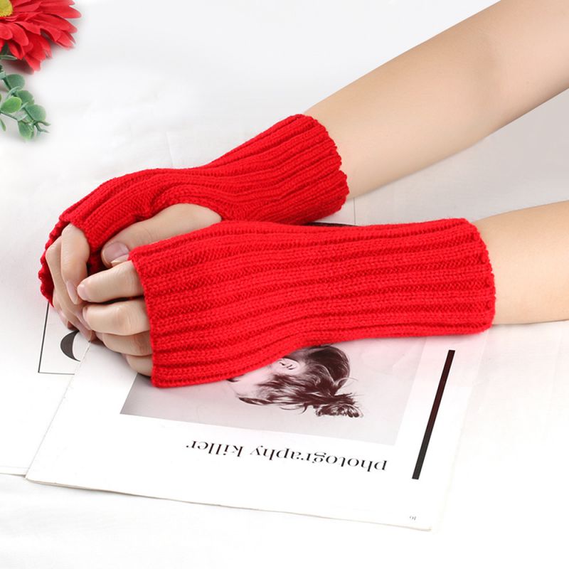Fashion Red Wool Knitted Fingerless Gloves