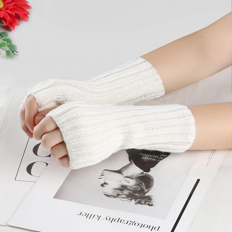 Fashion White Wool Knitted Fingerless Gloves