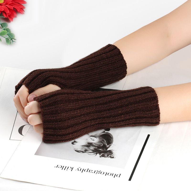 Fashion Brown Wool Knitted Fingerless Gloves