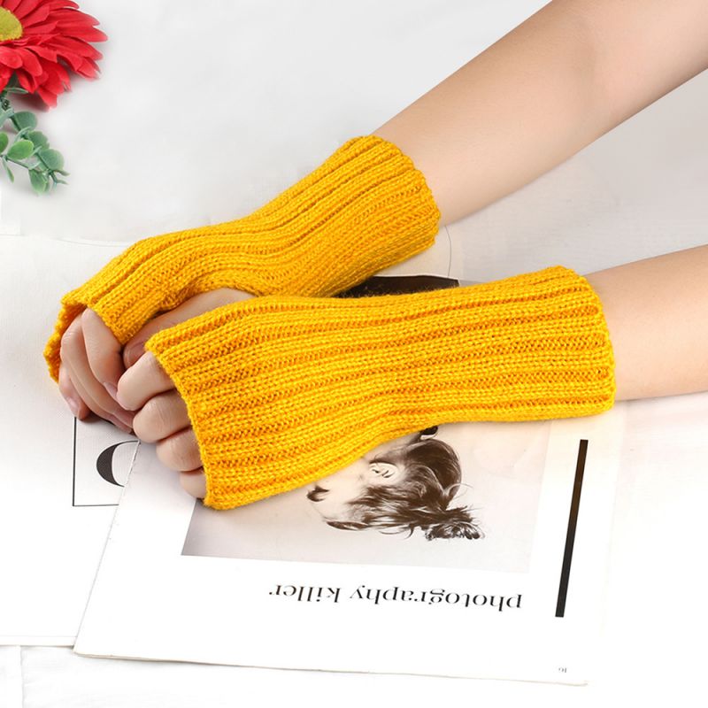 Fashion Turmeric Wool Knitted Fingerless Gloves