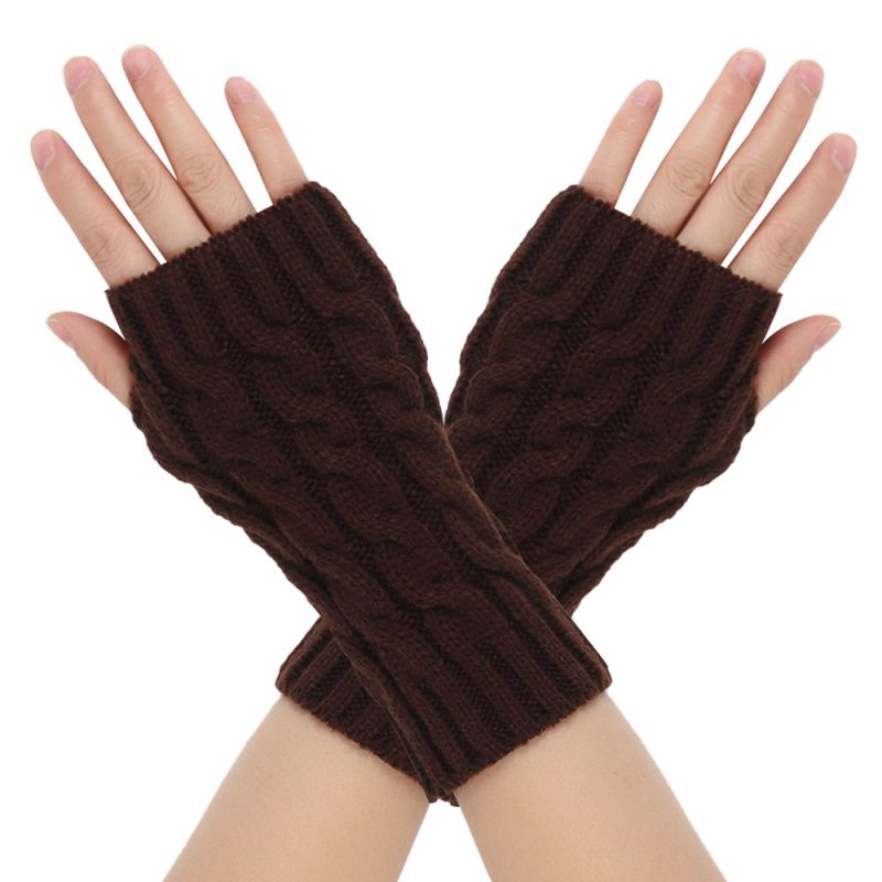 Fashion Coffee Wool Knitted Fingerless Gloves