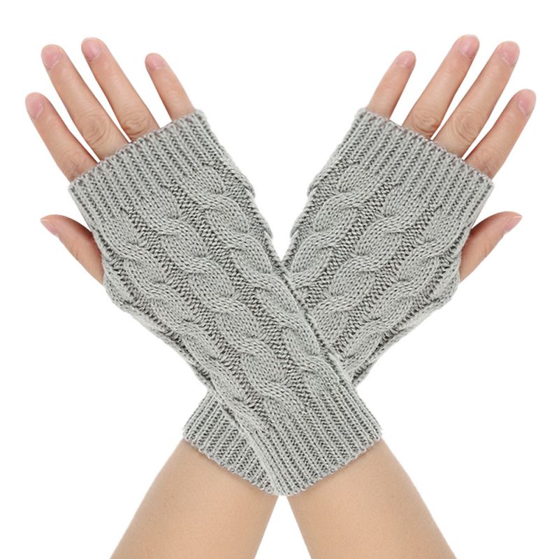 Fashion Light Gray Wool Knitted Fingerless Gloves